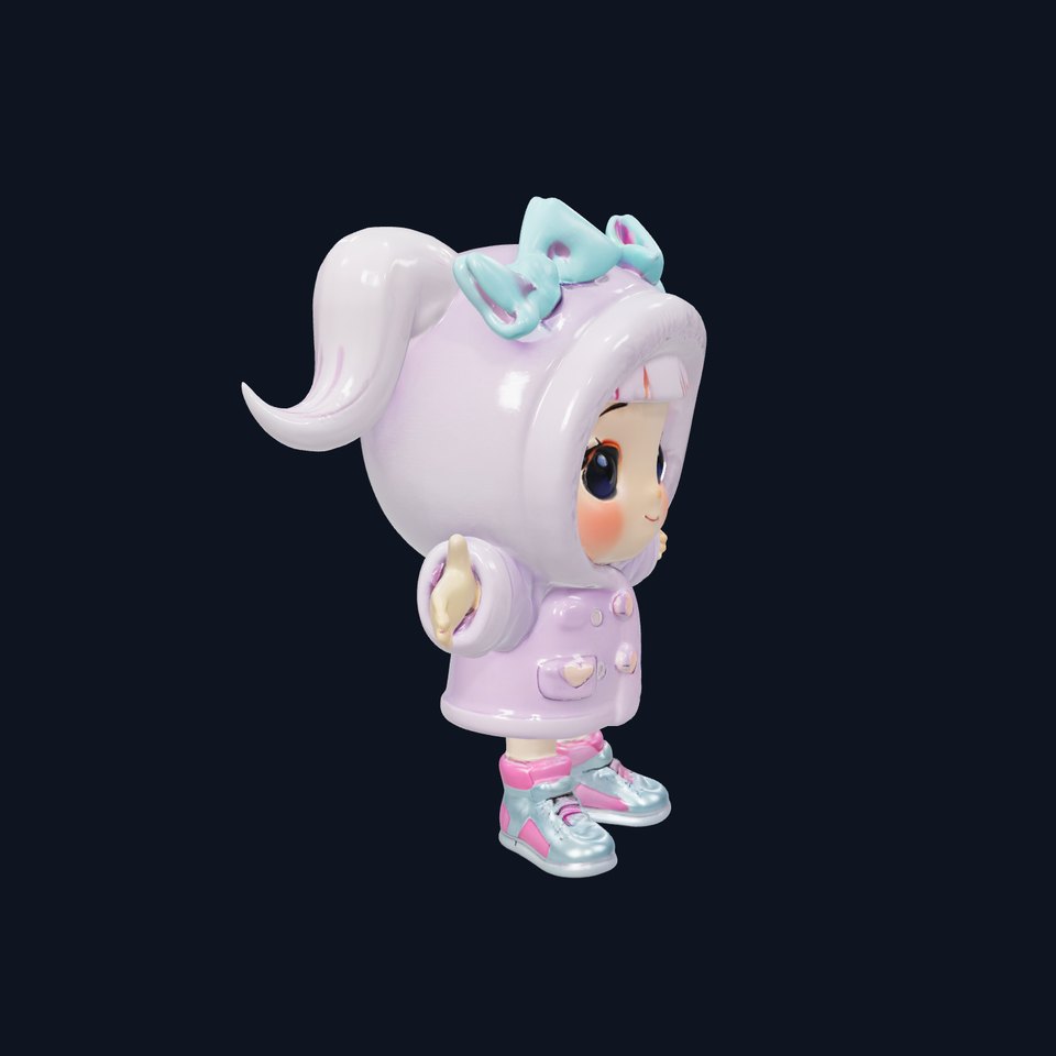 Chibi Girl in Lilac Coat with Bows  Fully Rigged and Animated